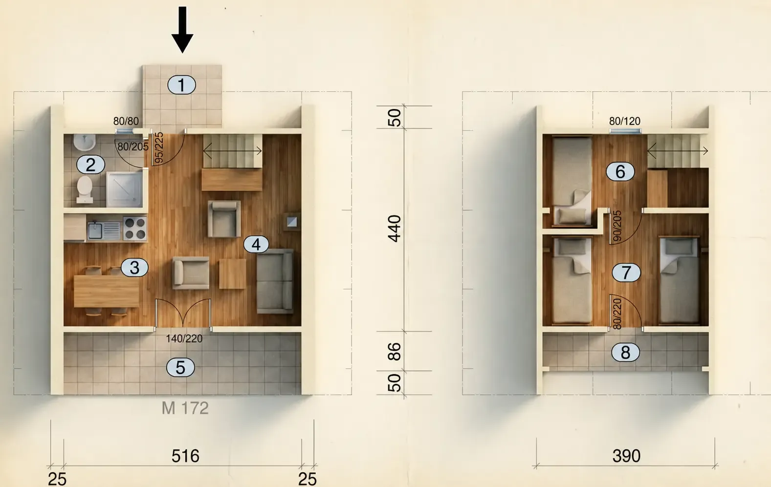 Prefabricated houses Ivanjica type golija 30 sketch
